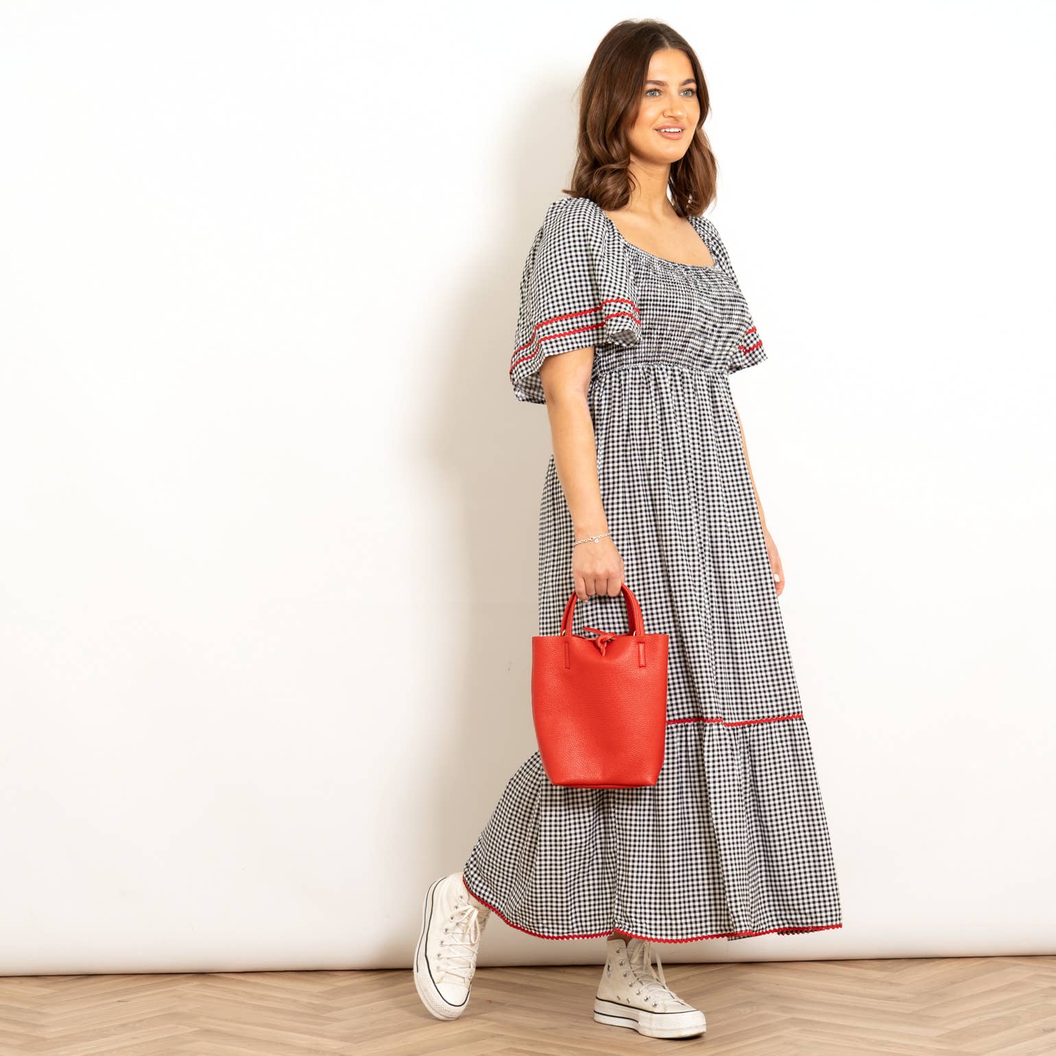 Sarta – Großhandel Kleid – Damen – Briar Milkmaid Maxikleid - Schwarz, Gingham8