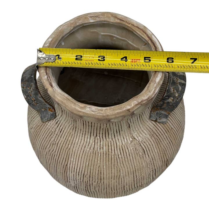 Galt International Company - Wholesale Vase - Rustic Ceramic Vase with Metal Handles 2