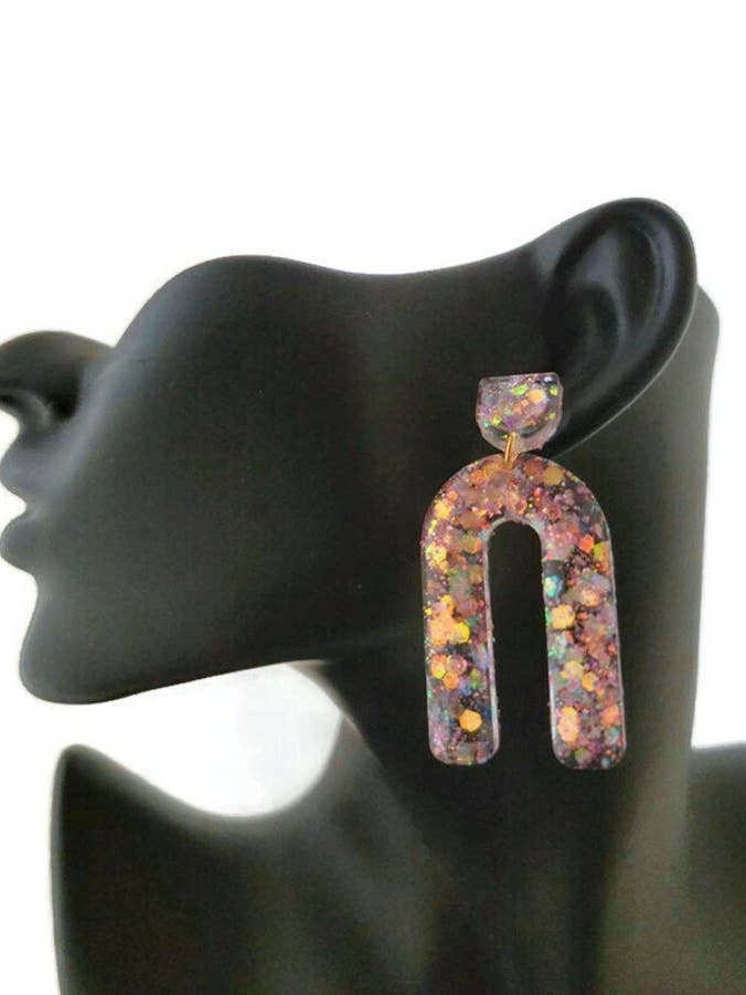 Modern Resin Pink Opal Arch Statement Earrings for wholesale by Hupomeno Designs