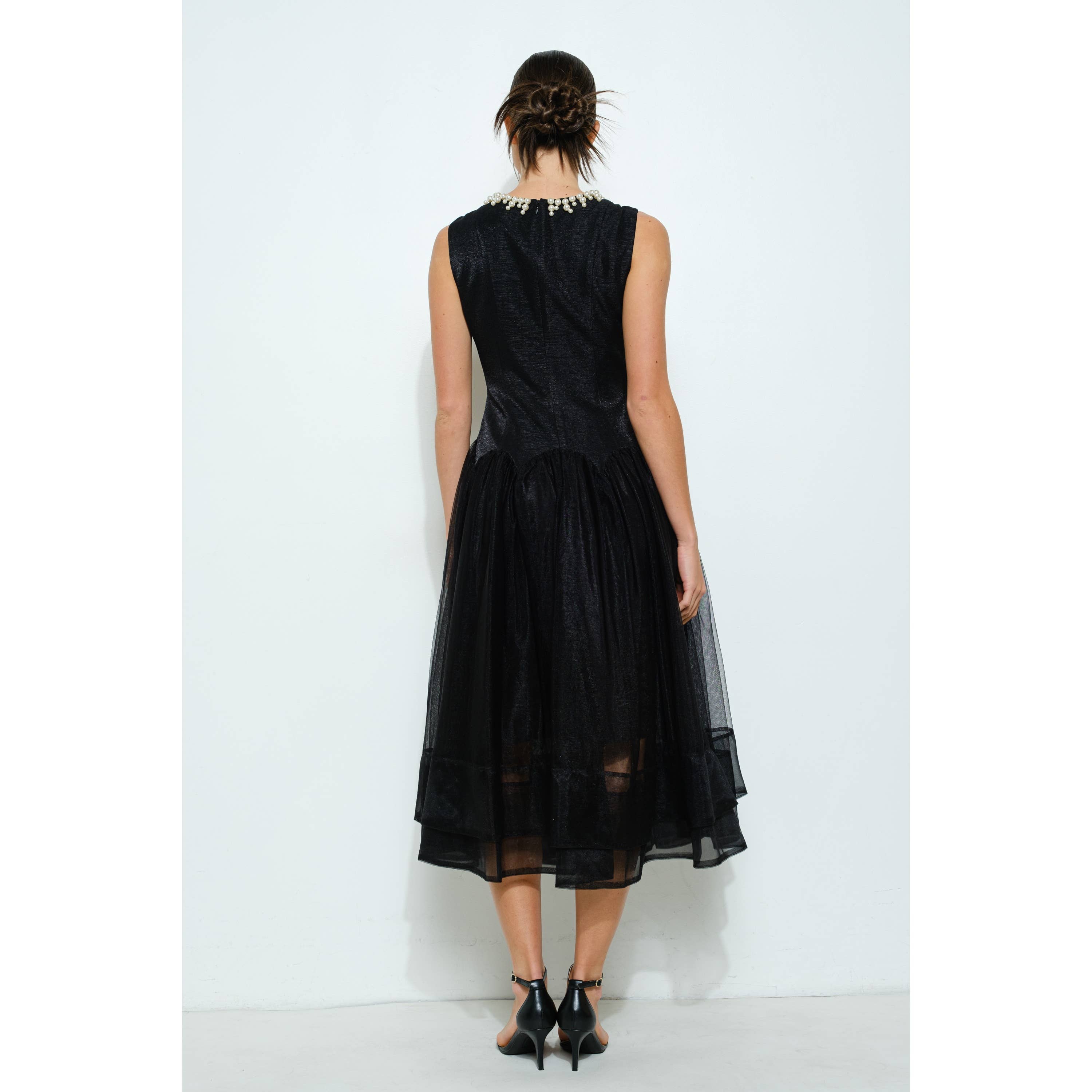 INA - Wholesale Dress - Women's - Pearl Embellished Sheer Tulle Midi Dress5