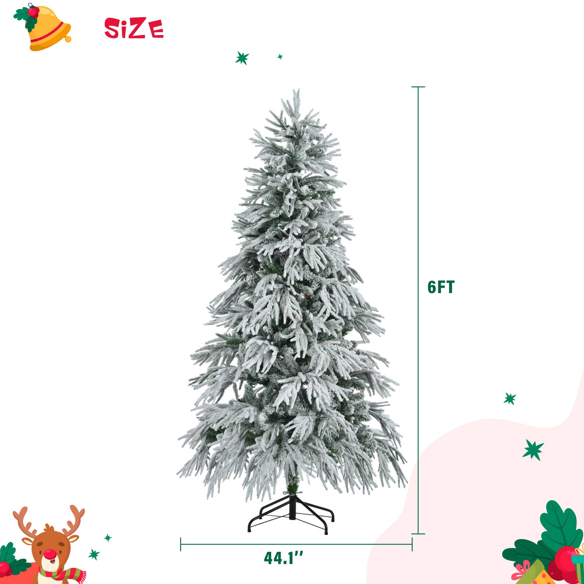 39F Inc. - Wholesale Artificial Christmas Tree - 7.5/6FT Pre-Lit Snow Flocked Christmas Tree (350 LED Lights)2