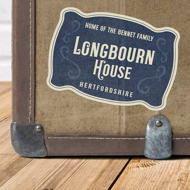Pride and Prejudice Longbourn Vintage Travel Label Vinyl Sticker for wholesale by Literary Craft Parlour