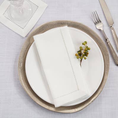 White Classic Hemstitched Dinner Cloth Napkin for wholesale by Fennco Styles