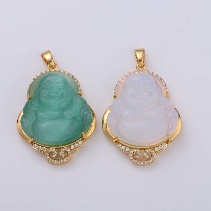 Occhio di gatto Buddha Pendente Cubico Placcato in Oro 24K Pendente Buddha Occhio di Gatto Verde Ciondolo Buddha Cubico Collana Buddha per Fornitura di Gioielli Religiosi AH-259 AH-260 per la vendita all'ingrosso da parte di Aim Eternal