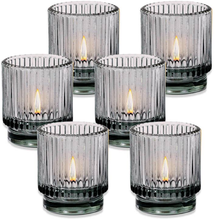 Kate Aspen – wholesale Candle holder – Ribbed Smoke Gray Glass Votive Candle Holder (Set of 6)7