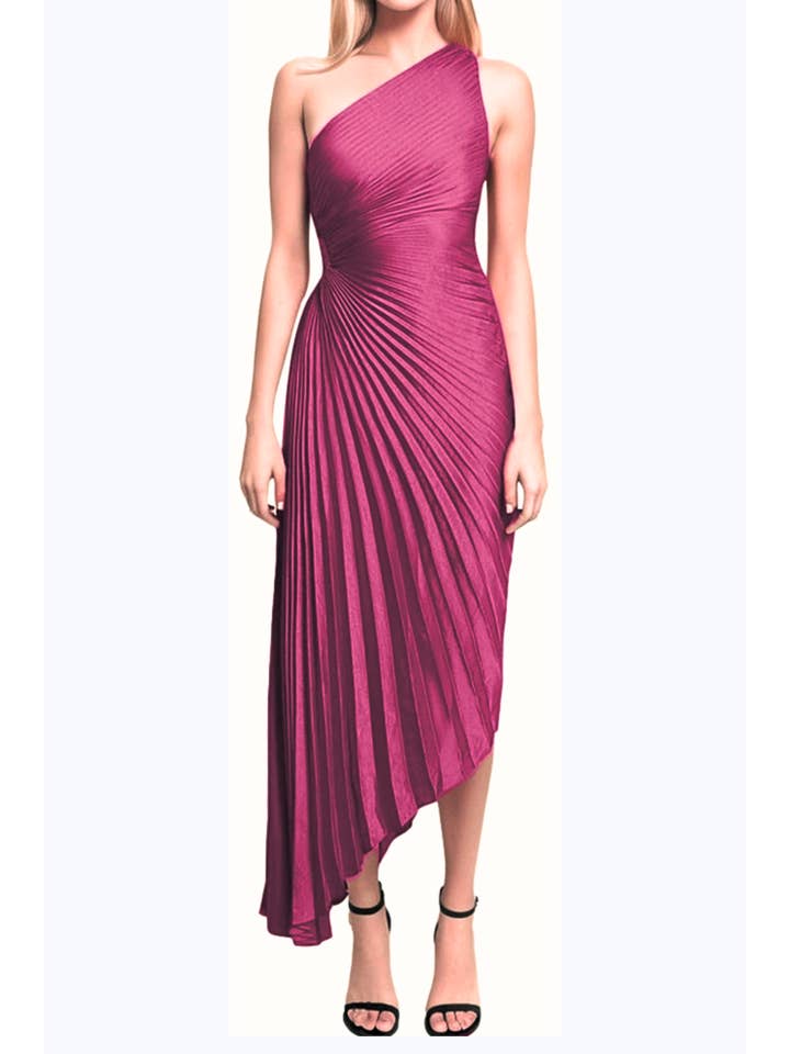 SANGRIA Nicole Miller One Shoulder Accordion Evening Dress for wholesale on Faire