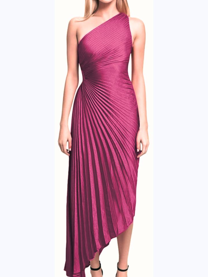 SANGRIA Nicole Miller One Shoulder Accordion Evening Dress for wholesale on Faire0