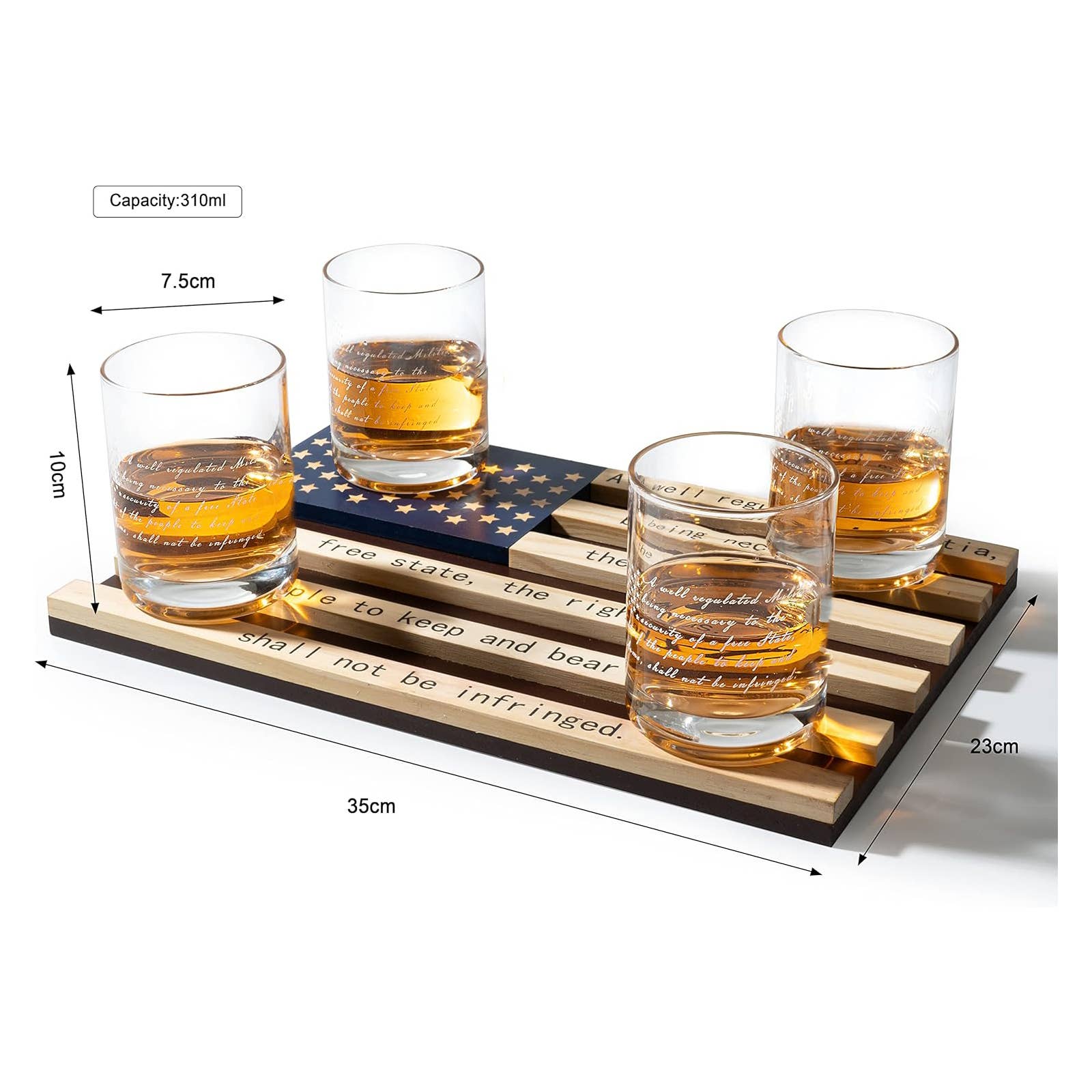The Wine Savant /  Khen Glassware - Wholesale Cocktail/Liquor Glass - 2nd Amendment Whiskey Glasses With Flag Base Set4