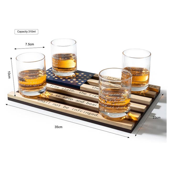 The Wine Savant / Khen Glassware - Wholesale Cocktail/Liquor Glass - 2nd Amendment Whiskey Glasses With Flag Base Set4