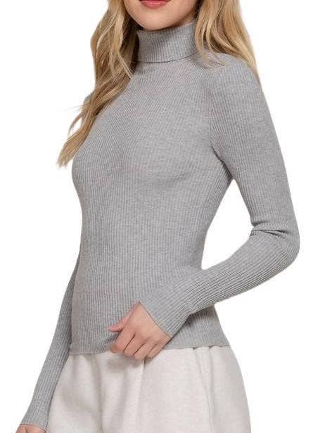 Long Sleeve Turtle Neck Fitted Viscose Rib Sweater Top for wholesale by Vanilla Monkey