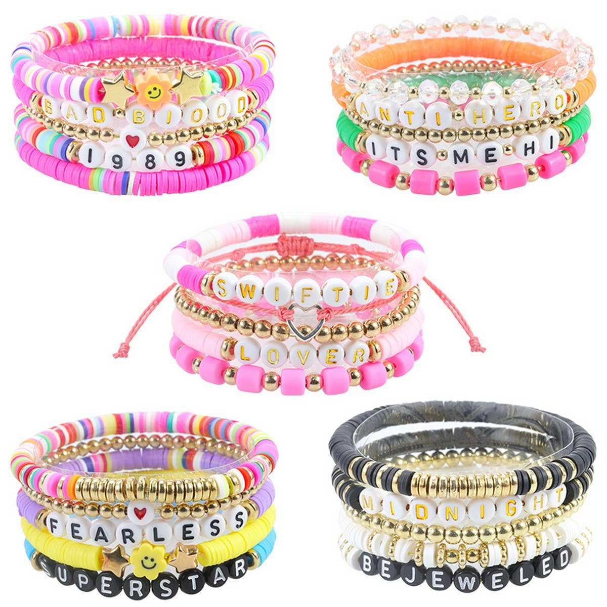 ACCITY - Wholesale Jewelry Set - 5PCS SMILING FACE LETTER BEAD BRACELET SET_CWMM053716
