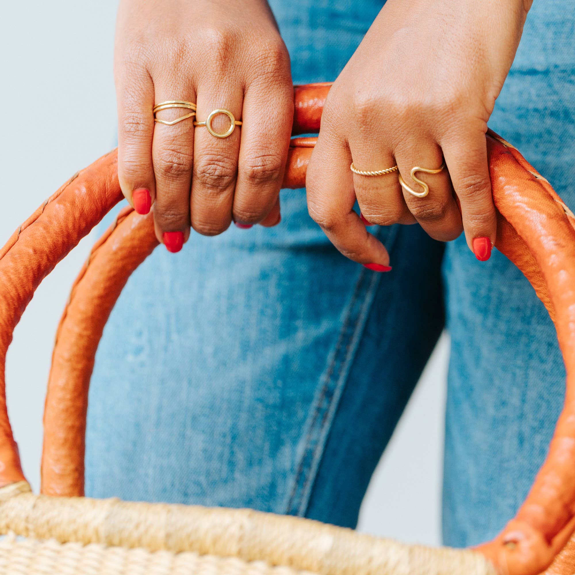 Amsha - Wholesale Band/Stacked Ring - Playful Squiggle Brass Band Ring1