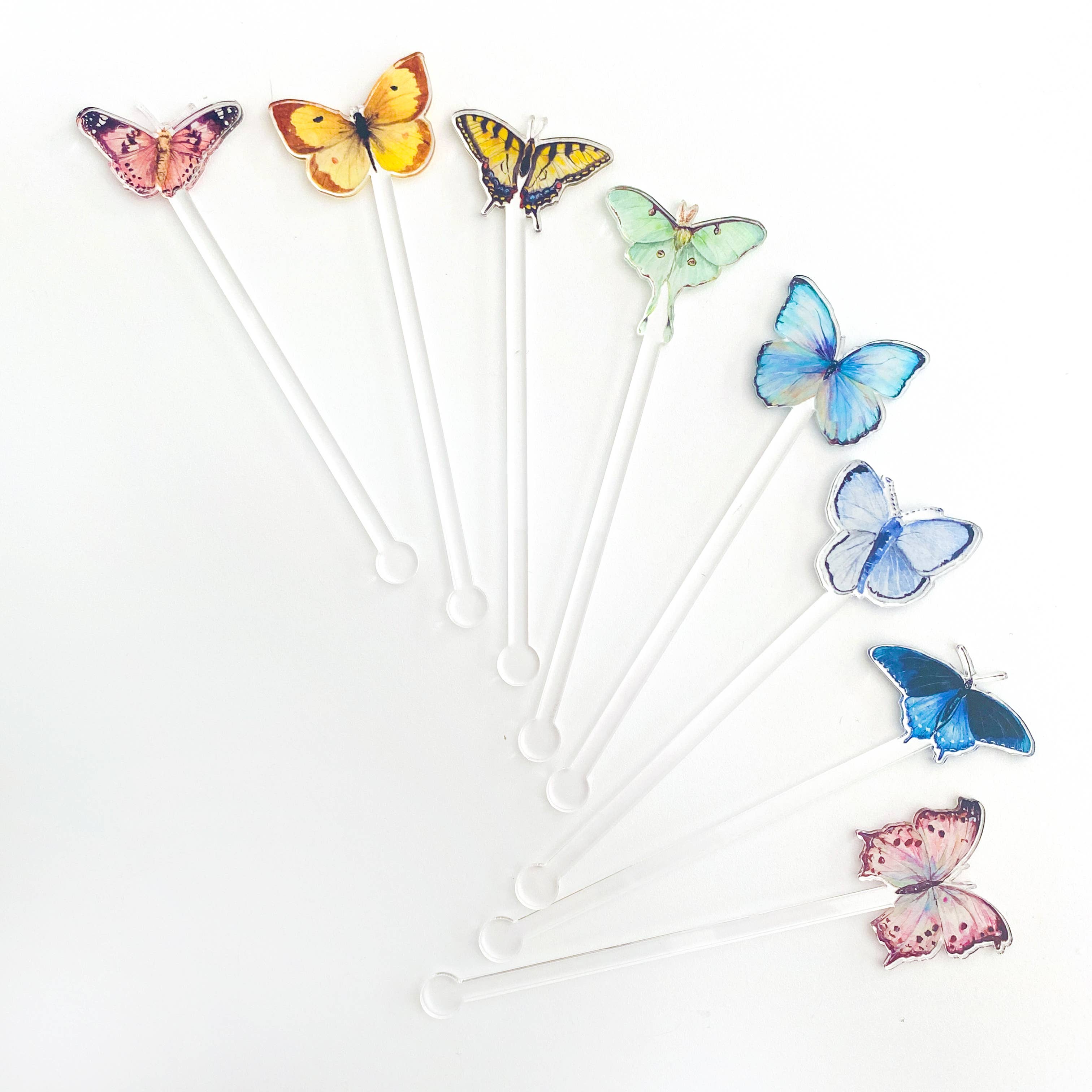 Cami Monet – wholesale Drink stirrer – Rainbow Butterflies Assorted Set Acrylic Stir Sticks1