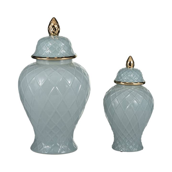 Sagebrook Home - Wholesale Decorative Jar - Ceramic Rope Temple Lidded Decorative Jar - Blue, 14 in.10