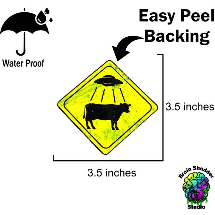 Brain Shudder Studio - Wholesale Sticker - Alien Cow Abduction Road Sign Sticker