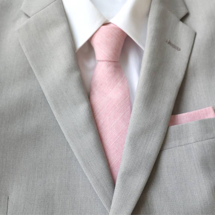 Tie Mood - Wholesale Pocket Square - Men's - Charlie Blush Pink Linen Pocket Square