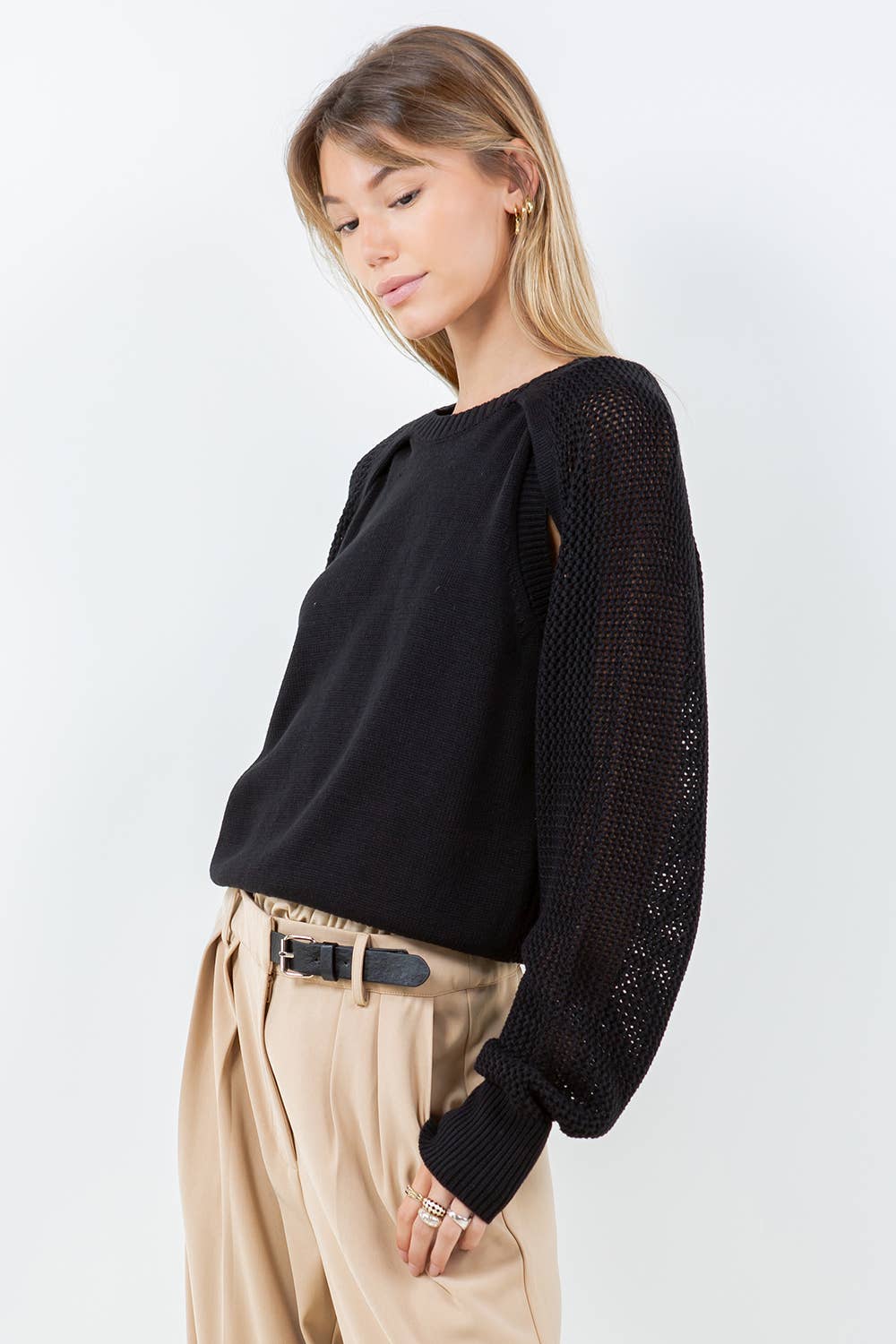 Kaki PULL À COL ROND À ŒILLETS BOLERO  en vente sur Faire5