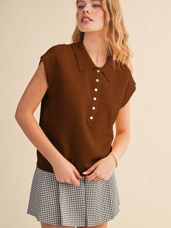 &MERCI - Wholesale Sweater Vest - Women's - CAP SLEEVE COLLARED SWEATER VEST MSW1123151