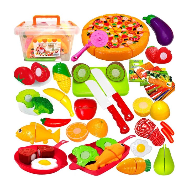 FUNERICA Play Kitchen Cutting Food Toys for Kids - Pretend Cutting Play Food Set with Play Fruits, Vegetables, Poultry and Fish, and Cutting Pizza for wholesale by FUNERICA
