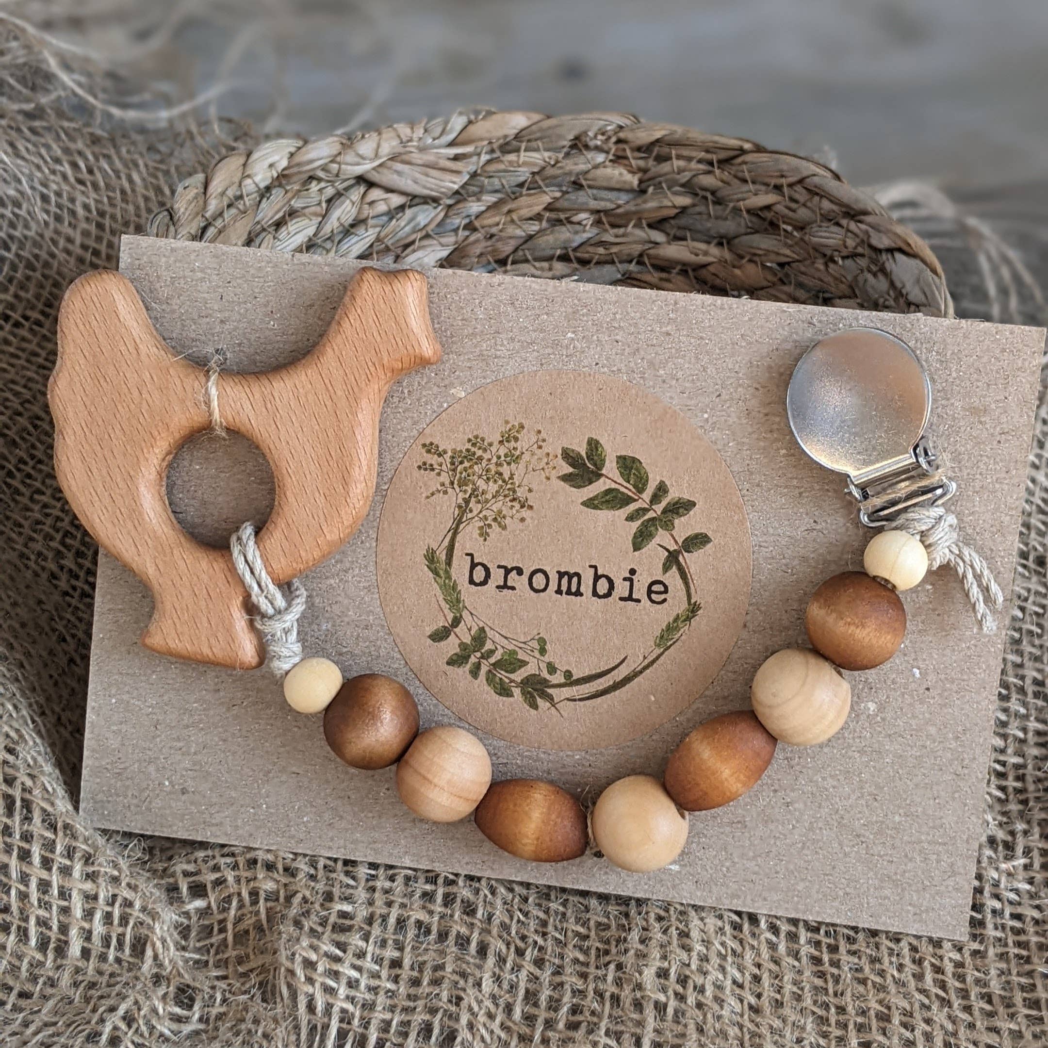 Brombie - Wholesale Pacifier Clip - Baby - Plant-based dyed wood bead pacifier clip with wood teether1