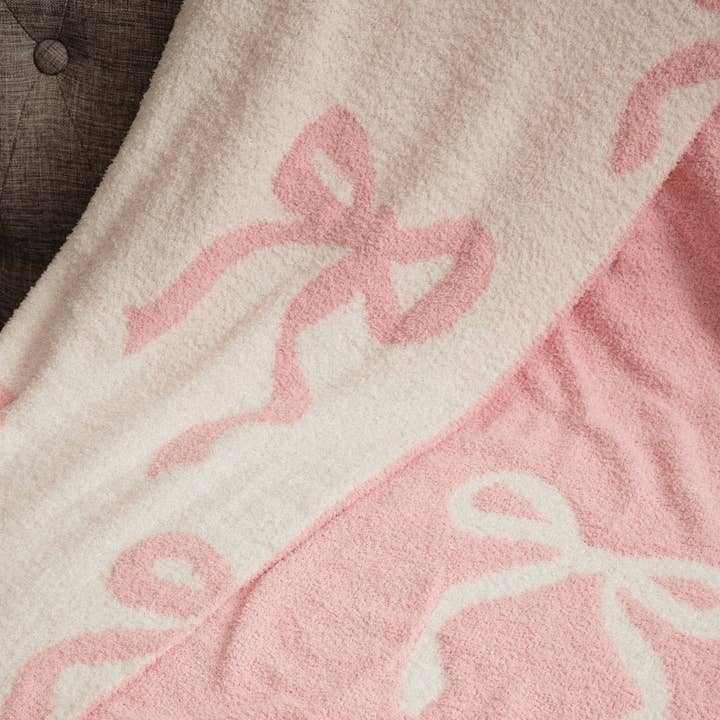 Pink Christmas Bows Terry Cloth Blanket for wholesale on Faire