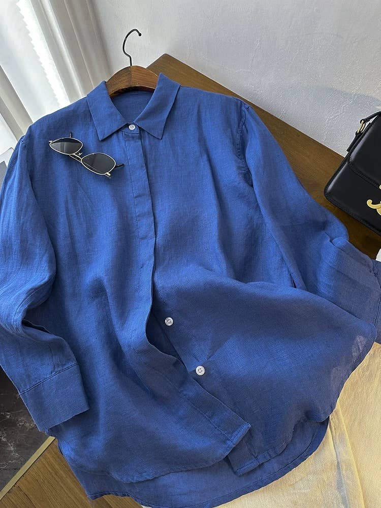 HIDDENBRAND - Wholesale Button Down Shirt - Women's - cotton linen blend button down shirt13