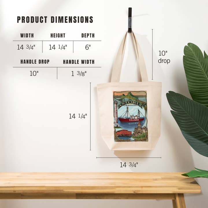 Lantern Press - Wholesale Tote Bag - Unisex - ORGANIC TOTE BAG Astoria, Oregon, Montage