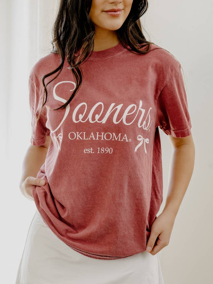 OU Sooners Established Bows Crimson Comfort Colors Tee for wholesale by LivyLu