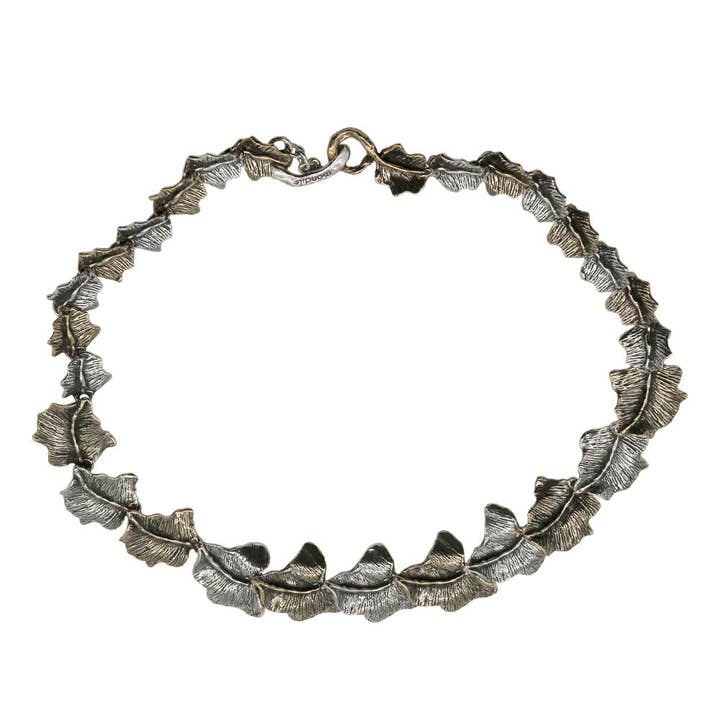 Choker necklace Ivy leaves graduated silver 925 and bronze CA092 for wholesale by Mandile Gioielli