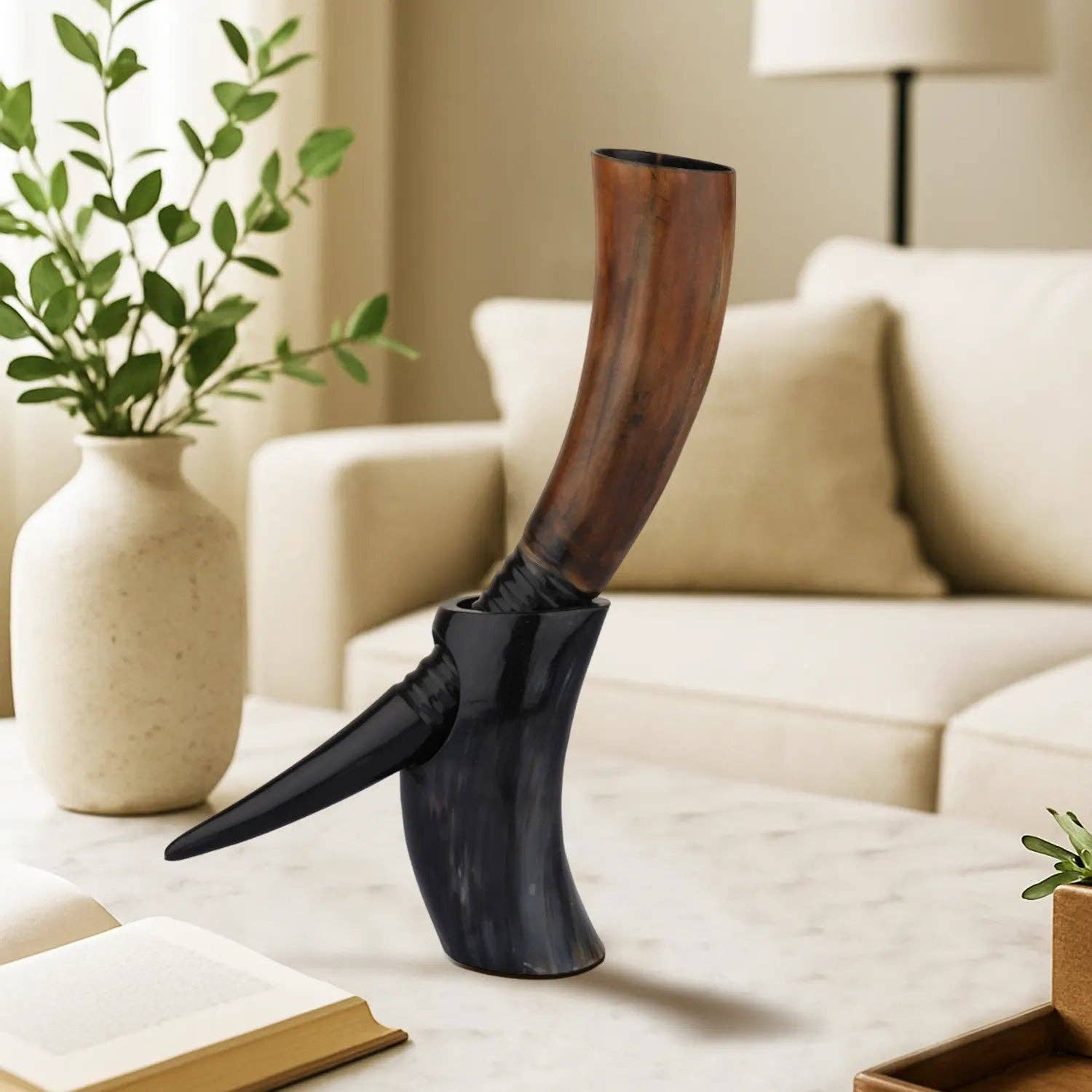 Handicrafts Home - Wholesale Drinking Glass/Cup - Drinking Horn with Stand - Holds Upto 16 oz, Auger4