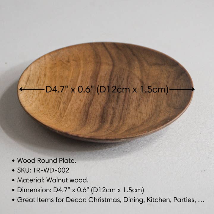 194 Craft House - Wholesale Decorative Tray - 4.7" Round Walnut Wooden Tray - Home Decor & Gifts1