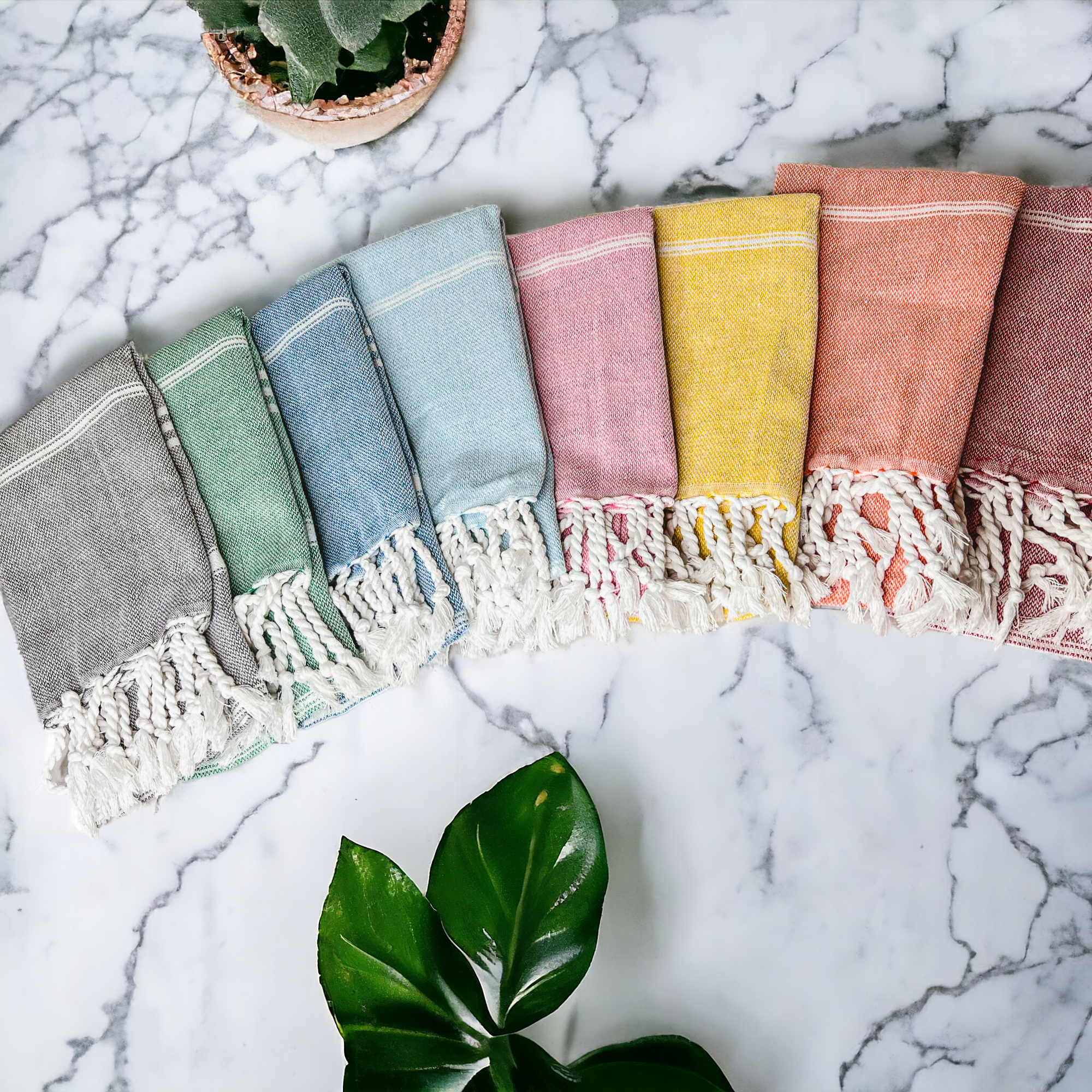 Gia Roma - Vente Essuie-mains - Serviette à main turque avec pompons, torchons de cuisine en coton coloré4