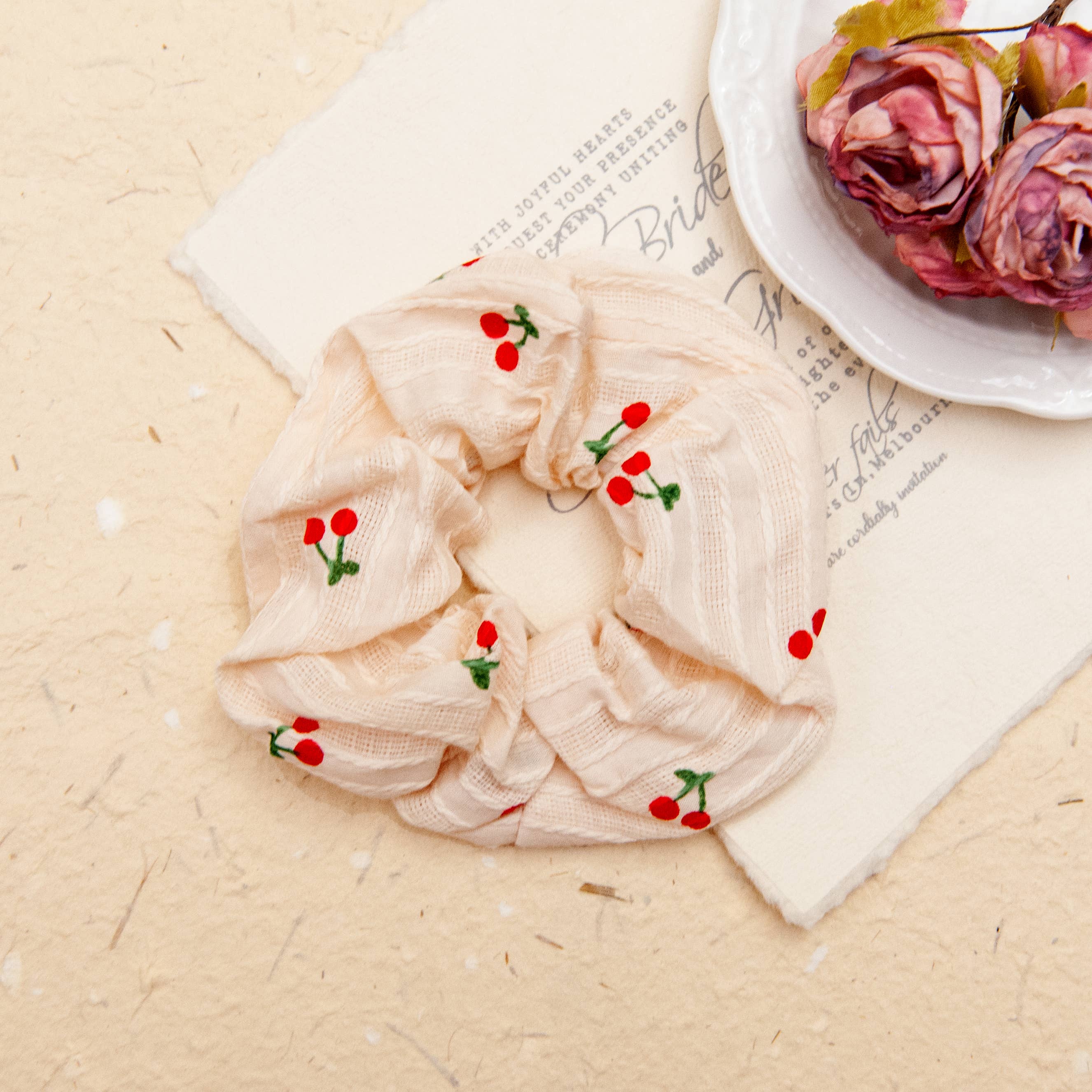 SOMETHING MINTY - Wholesale Scrunchie - Women's - Cherry Print Soft Cotton Scrunchie0