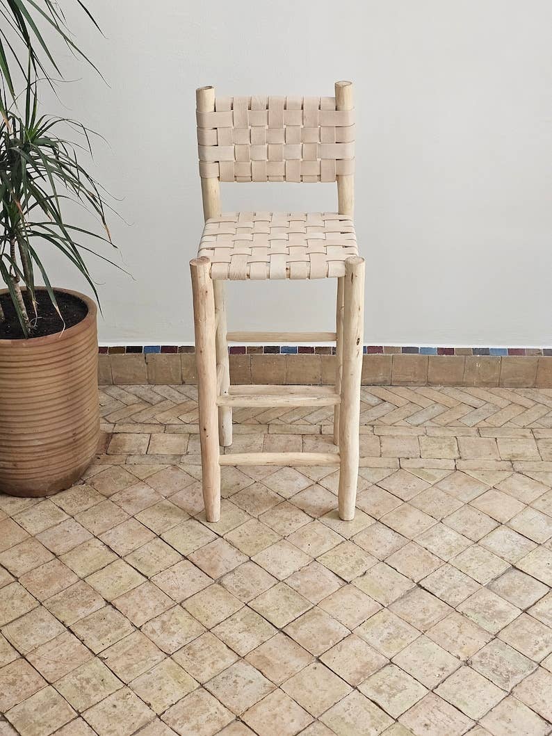 HandmadeBestSeller - Wholesale Stool - Moroccan Bar Stool with Leather Backrest2