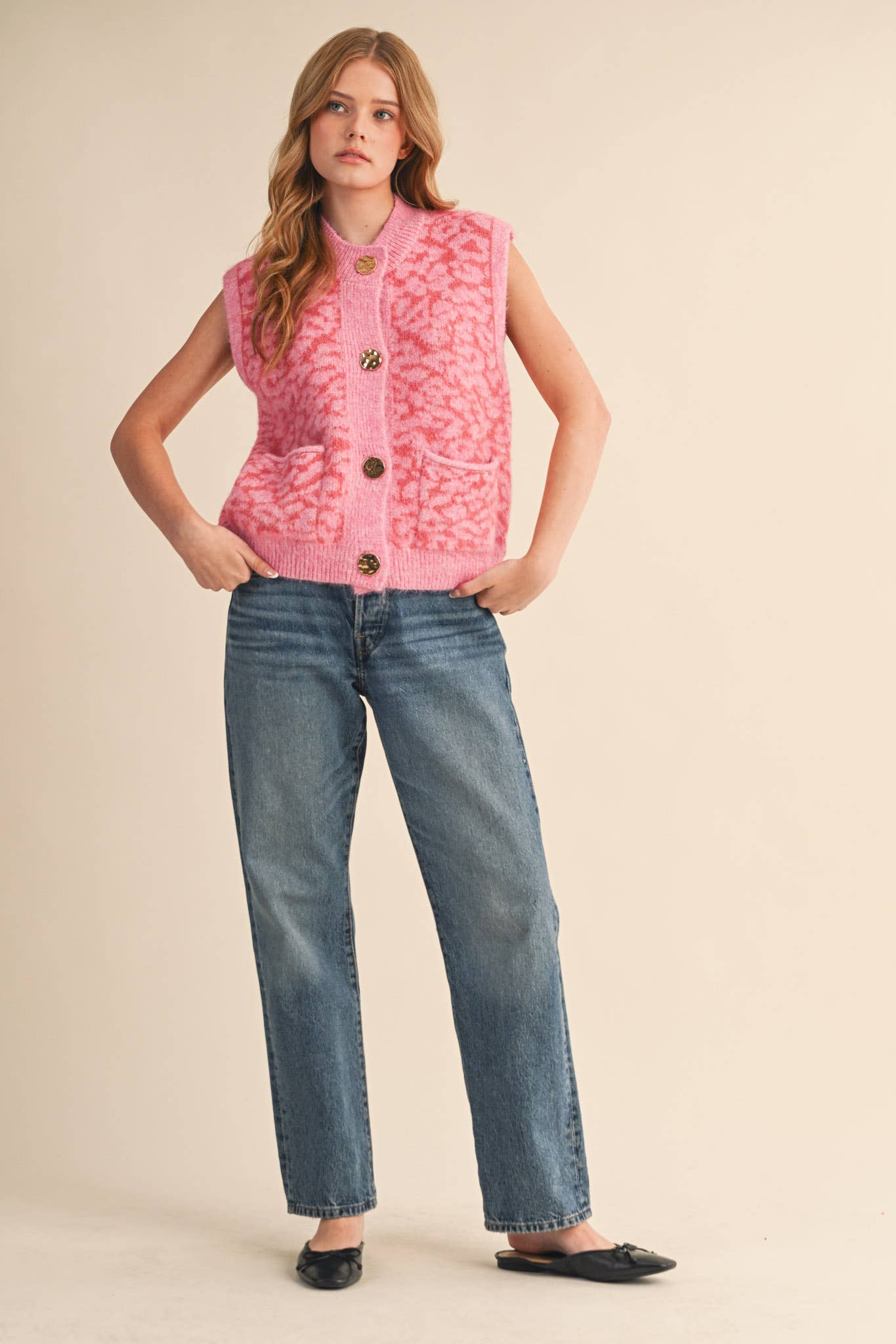 &MERCI - Wholesale Sweater Vest - Women's - LEOPARD KNIT SWEATER VEST MSW1124039