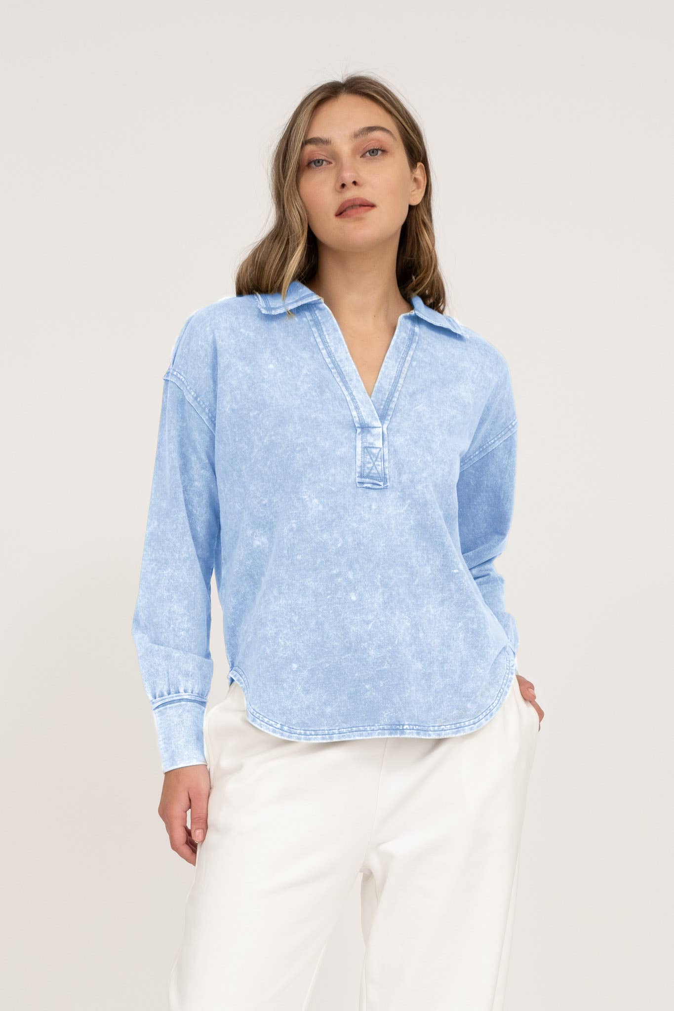 Blu Pepper - Wholesale Knit Top - Women's - WASHED COLLARED LONG SLEEVE KNIT TOP16