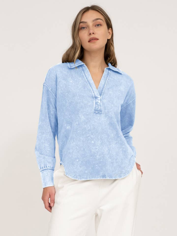 Blu Pepper - Wholesale Knit Top - Women's - WASHED COLLARED LONG SLEEVE KNIT TOP16