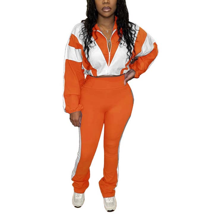 MB Fashion Wholesale - Wholesale Top & Pant Set (NOT Loungewear) - Women's - EVERY FASHION Zip-Up Crop Jacket & High-Waist Jogger Set HR250157