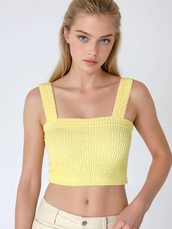 NIKIBIKI - Wholesale Knit Top - Women's - NS8255 - Shirred Square Neck Crop Top
