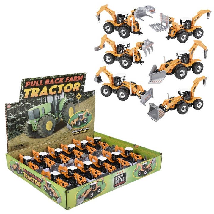 La Luna Bella - Toys - Wholesale Toy Car/Truck - Kids - 7" DIE-CAST PULL BACK FARM TRACTOR ASSORTMENT LLB Car Toys
