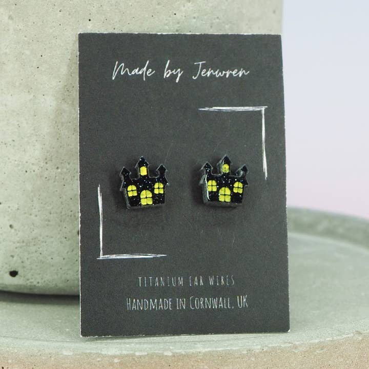 Black glitter haunted house studs for wholesale by MadebyJenWren