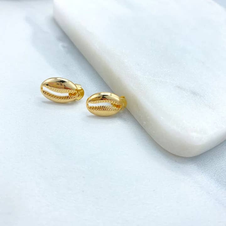 18k Gold Filled 13mm Shell Shape Stud Earrings, Ocean Beach Earrings for wholesale by Luxus Accessories