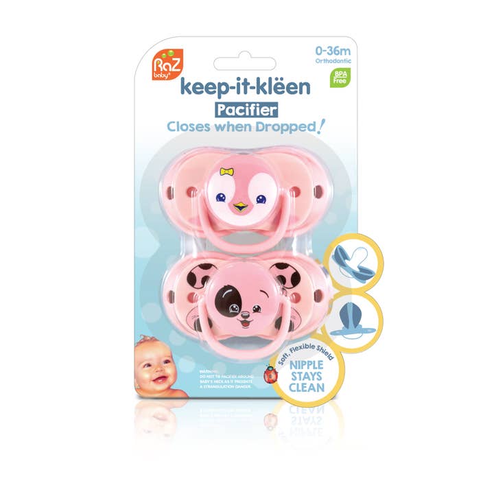 RaZbaby - Wholesale Pacifier - Baby - keep-it-kleen Pacifier 2PK - Pink Penguin & Puppy3