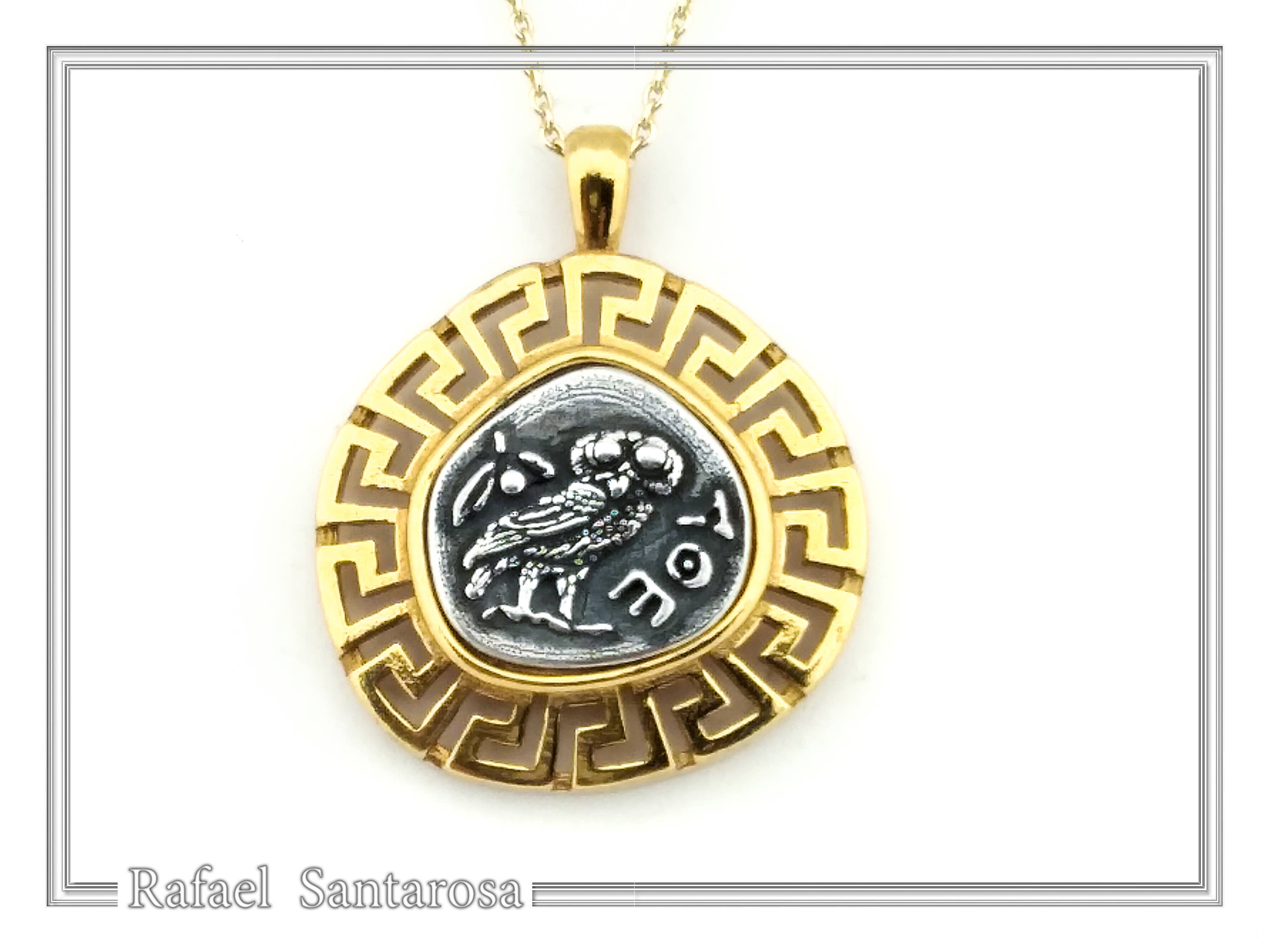 RAFAEL SANTAROSA - Wholesale Pendant/Charm Necklace - Owl coin pendant. Athena's owl necklace tetradrachm oxidized6