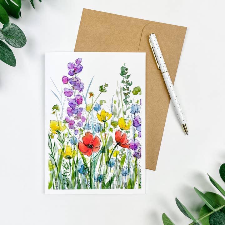 "Wildflowers" Greeting Card 5x7" for wholesale by Shelly Cluff Art