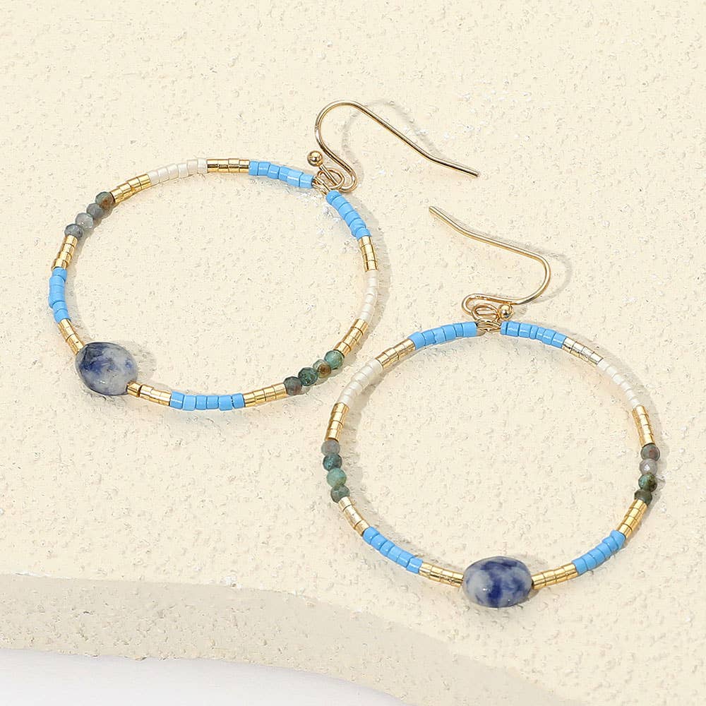 Sensibling Corp. – Engroshandel Hoops – Facetteret oval perle accent heishi perlede åbne ring dingle øreringe6