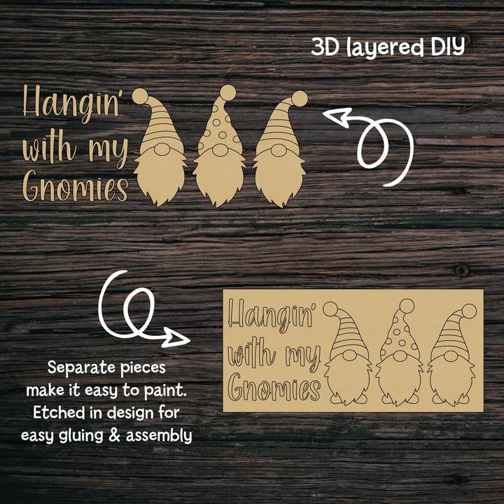 Paint and Sip: DIY Wood Art Kit, Hangin With My Gnomies for wholesale by Honey And Sugar Designs
