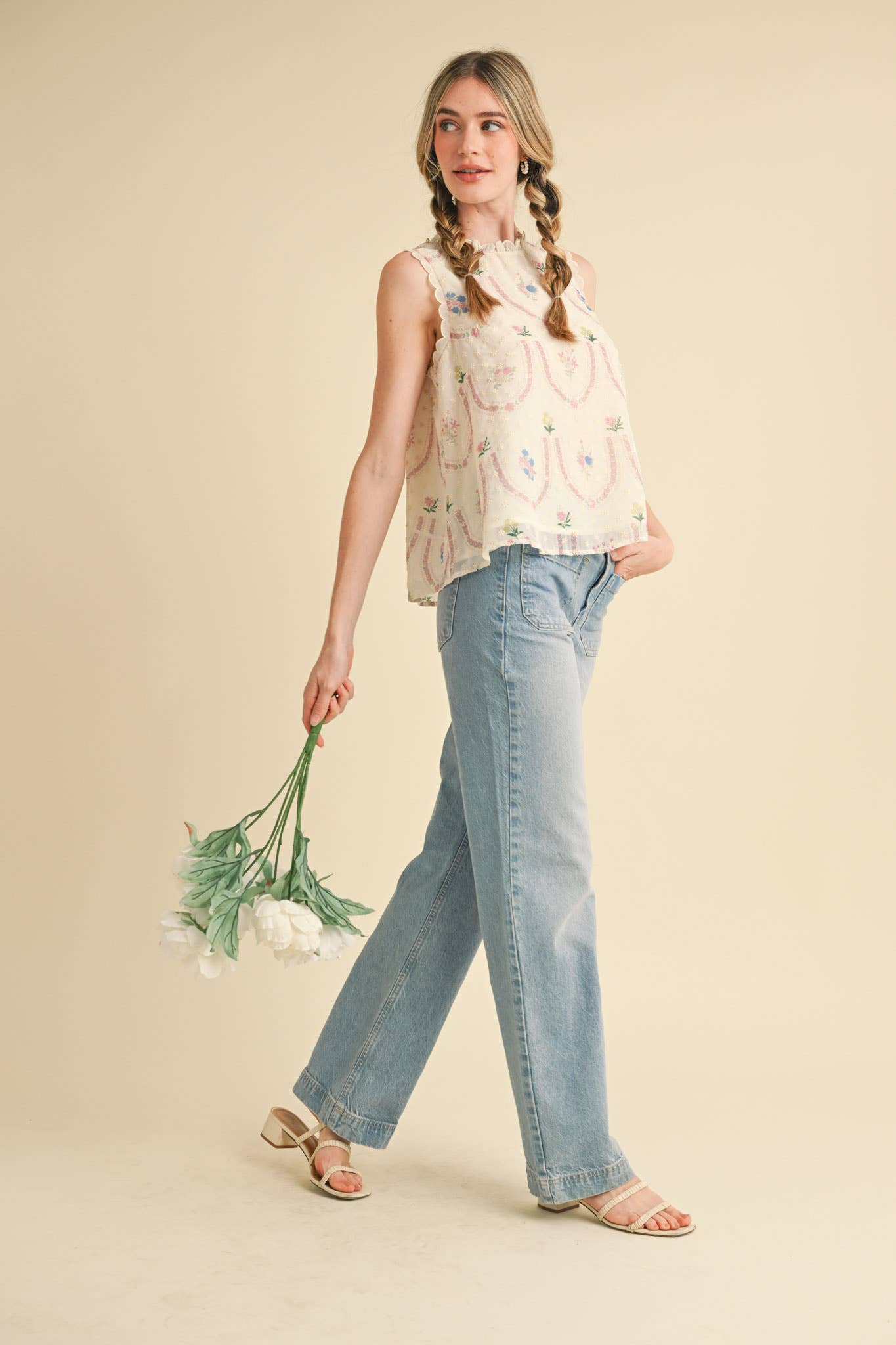 &MERCI - Vendita all'ingrosso Camicetta - Donna - TOP BABYDOLL CON RICAMO FLOREALE MTP400640