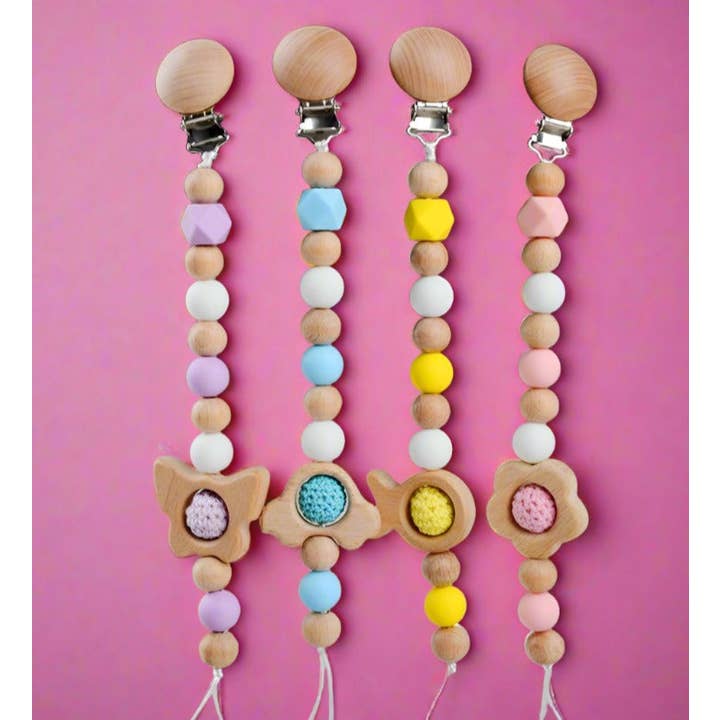 KiddieKickz - Wholesale Pacifier Clip - Baby - Pacifier Clip Anti-drop Chain Handmade of Beech and Silicone