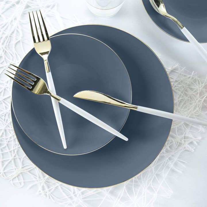 Luxe Party - Wholesale Disposable Plate - Round Slate • Gold Plastic Plates | 10 Pack2